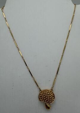 Trifari Mushroom Pendant Necklace Gold Tone Signed 16" Chain